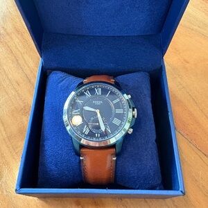 Fossil Blue Dial Brown Leather Watch